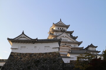 Fototapeta premium Himeji Castle and clear blue sky viewed from east side, in Himeji, Japan