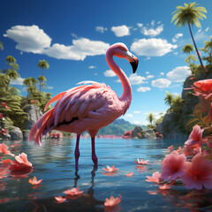 Pink flamingo bird in summer