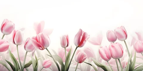 Wandcirkels aluminium white pink tulip field isolated on white background, close-up from diagonally below, spring concept happy easter © Ziyan Yang