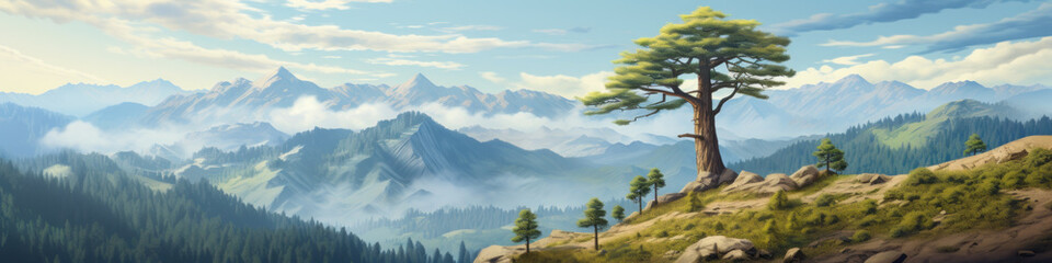 Obraz premium oak tree alone on mountain rock