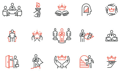 Vector Set of linear icons to career progress, company organization and business succession. Mono line pictograms and infographics design elements - part 4