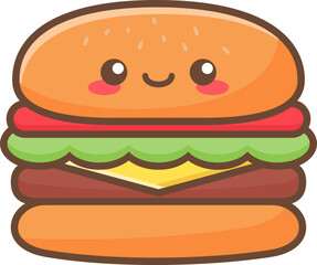 Kawaii Burger cartoon character flat design