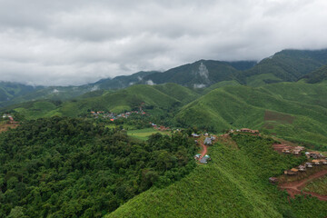 Aerial view of Ban Sapan village, Peaceful little village in Nan province,Thailand