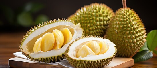 cut half durian fruit isolated white background