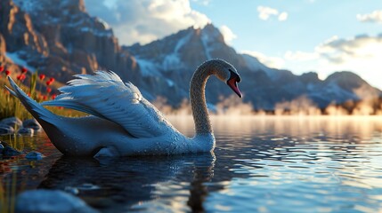 swan in the lake - obrazy, fototapety, plakaty