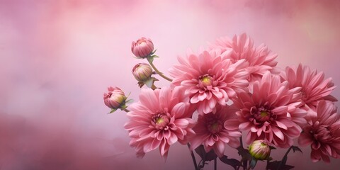 pink chrysanthemum en flowers in front of an empty abstract background