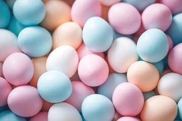 Multi-colored Easter eggs in pastel colors, pattern throughout the frame