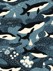 Orca Print Poster, A Group Of Whales In The Ocean