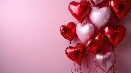Red heart shaped balloons on stylish background. Valentine's Day concept