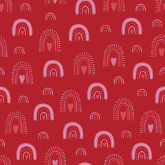 Valentine's Day seamless pattern with rainbows and hearts. Vector illustration