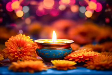 Diwali happiness lights shining bright, symbolizing good prevailing - obrazy, fototapety, plakaty