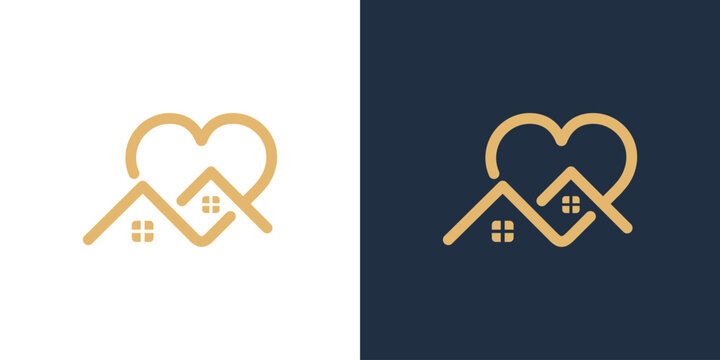 Naklejki House with heart shape logo design, house icon vector design template with love feel in modern and simple look.