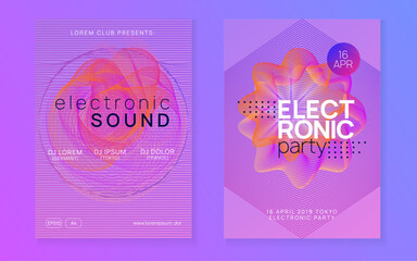 Neon club flyer. Electro dance music. Trance party dj. Electronic sound fest. Techno event poster.