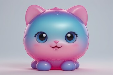 Jelly-style  pink blue cat posing in a soft and charming atmosphere.