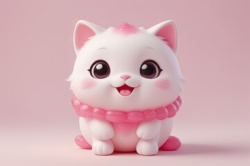 Cute smiling white kitty in Jelly style.