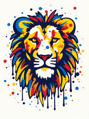 Minimalist Lion Art, A Colorful Lion With Paint Splatters