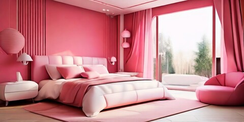 Spacious bedroom in pink