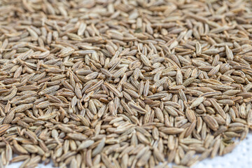 Cumin Jeera spice background. close-up view of zira. Cumin seeds from above. High angle photo of zira jeera cumin spices