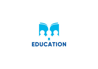 education logo design, open book with people, creative knowledge, student, university icon symbol concept