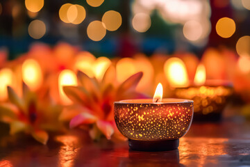 Indian holiday sparkle Diwalis vibrant flame and joyous mood - obrazy, fototapety, plakaty
