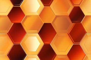  a close up of a hexagonal pattern made up of orange and red hexagonals on a brown background with a light reflection on the top of the hexagonal hexagonal pattern.