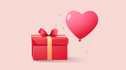 Valentine's day design. Realistic red gift box. Open a gift box full of decorative festive objects. Holiday banner, web poster, flyer, stylish brochure, cover. Romantic background, generative ai