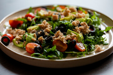 Mediterranean Salad with Tuna Fish, Avocado, and Arugula - Healthy Eating for Weight Loss