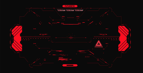 Red HUD UI FUI design in futuristic style. Futuristic Red and Black HUD Interface Design Elements for High-Tech Display. Modern mockup sci fi cockpit heads up display design. Vector illustration - obrazy, fototapety, plakaty