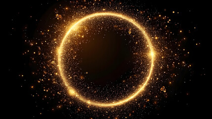 https://s.mj.run/s_aJnf02oGk Gold glitter circle of light shine sparkles and golden spark particles in circle frame on black background. Christmas magic stars glow, firework confetti of glittery ring 