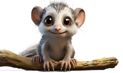 3D rendering of a cute sugar glider, isolated on transparent background.