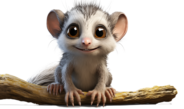 3D rendering of a cute sugar glider, isolated on transparent background.