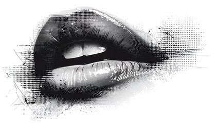 Trendy Retro halftone abstract female lips in Y2K style, trendy vintage lip illustration, nostalgic 2000s fashion, hipster lips graphic, vintage aesthetic design, vintage pop art lips - obrazy, fototapety, plakaty
