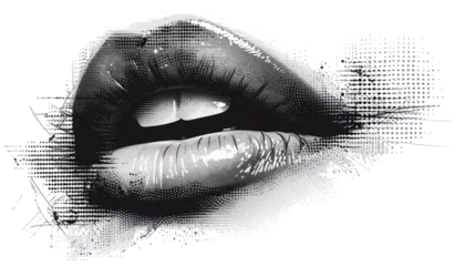 Fotobehang Trendy Retro halftone abstract female lips in Y2K style, trendy vintage lip illustration, nostalgic 2000s fashion, hipster lips graphic, vintage aesthetic design, vintage pop art lips © gfx_nazim
