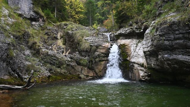 A fountain waterfall in autumn