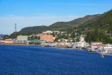 Fototapeta na wymiar Waterfront of Ketchikan, the southernmost city in Alaska along the coast of the Pacific Ocean