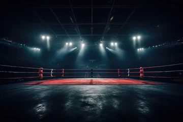Foto op Canvas Boxing ring with red ropes and spotlights in a dark room, Epic empty boxing ring in the spotlight on the fight night, AI Generated © Iftikhar alam