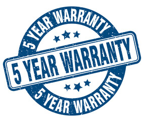 5 year warranty stamp. 5 year warranty label. round grunge sign