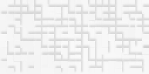 Minimal simple style interior 3d white abstract background, white square pattern with geometric squares, vintage brick wall tiles pattern, white abstract cube backdrop with geometric blocks.