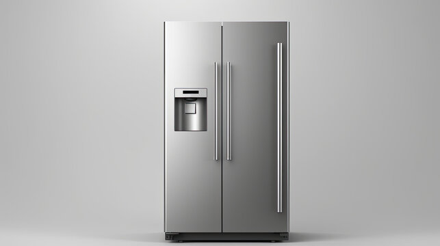 modern fridge isolated on light background