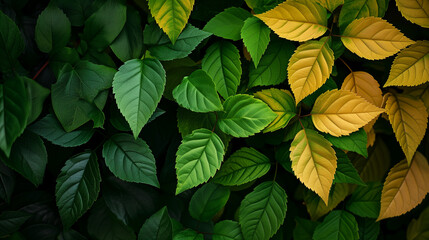 green and yellow leaves background, horizontal landscape. Landing page, background, banner