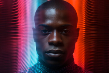 Handsome black young man portrait with digital holografic effect