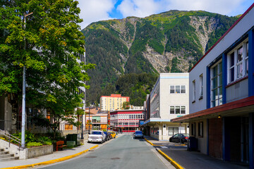 Seward Street in downtown Juneau, the capital city of Alaska, USA