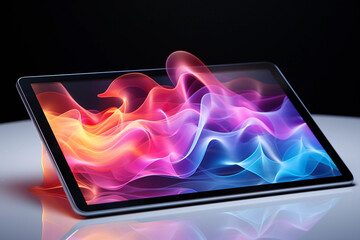 Digital tablet and geometric holographic colorful rainbow waves