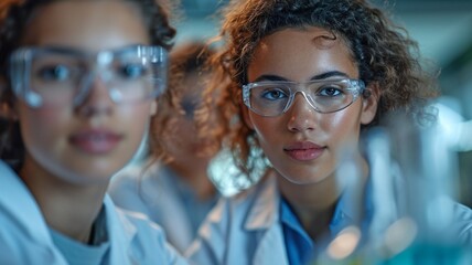Science laboratory classes are occupied by college students conducting scientific experiments..