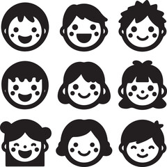 Fototapeta premium Set of silhouettes kids baby children editable vector icon in various poses