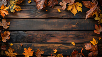 autumn leaves on wooden background. Landing page, background, banner. relaxing