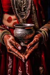 Graceful womans hand adorned with traditional menhdi henna ornament a symbol of beauty, culture, and intricate craftsmanship