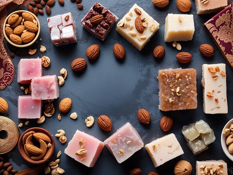 Eastern sweets.turkish delight,lokum with nuts,top view