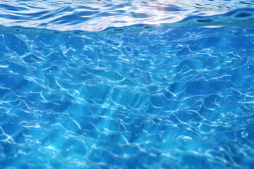 Close Up On A Picture Of A Blue Water Surface, Water With Sunlight Shining Through The Water