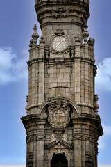 Fototapeta na wymiar Tower of the Clerics, a symbol of the city of Porto, Portugal. The tower was designed by the Italian architect Niccolò Nasoni